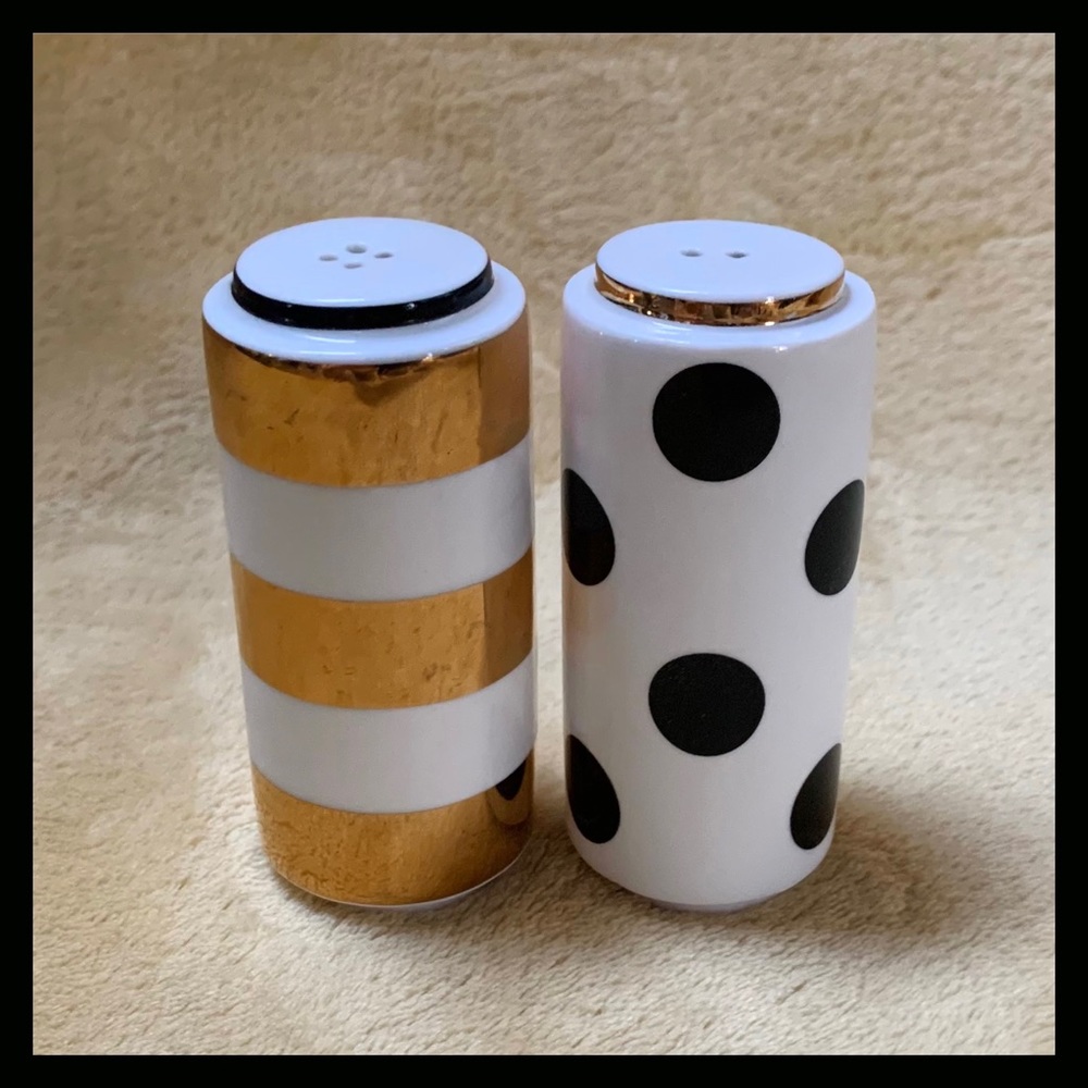 kate spade White, Gold & Black Polka Dot and Stripe Salt & Pepper Shakers
